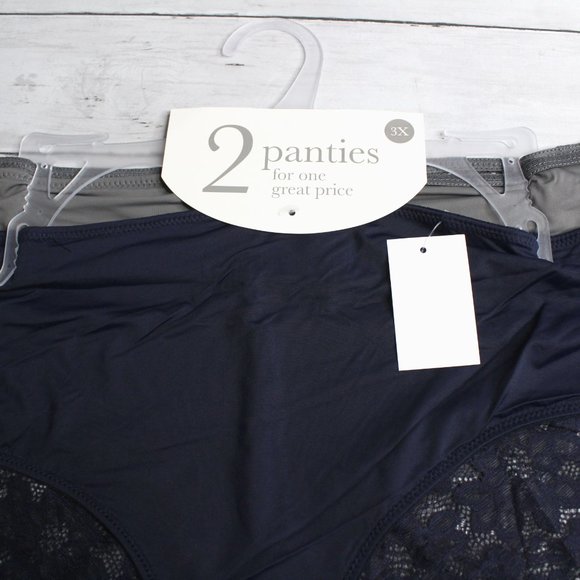 Rene Rofe Women's Lace Panties Set Plus Size 3X Navy Blue Gray - Picture 3 of 9